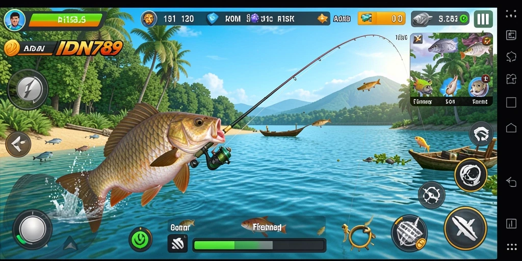 Screenshot gameplay IDN789 yang menunjukkan aksi seru memancing.