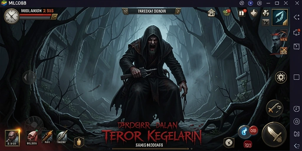 Screenshot gameplay menakutkan dari MILO88 yang menunjukkan suasana horor.