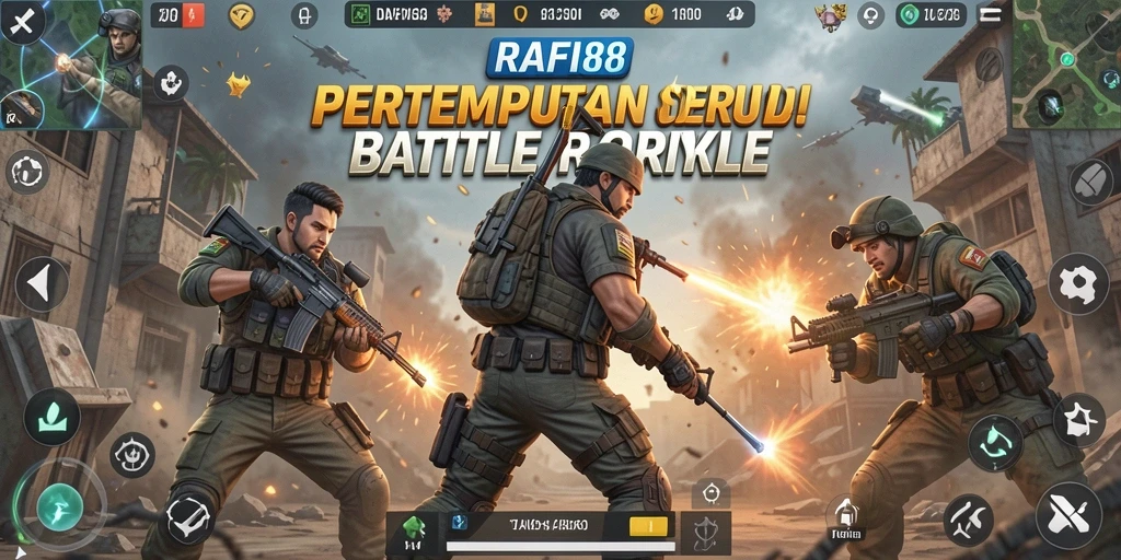 Screenshot utama RAFI88 menampilkan aksi seru dalam pertempuran Battle Royale.
