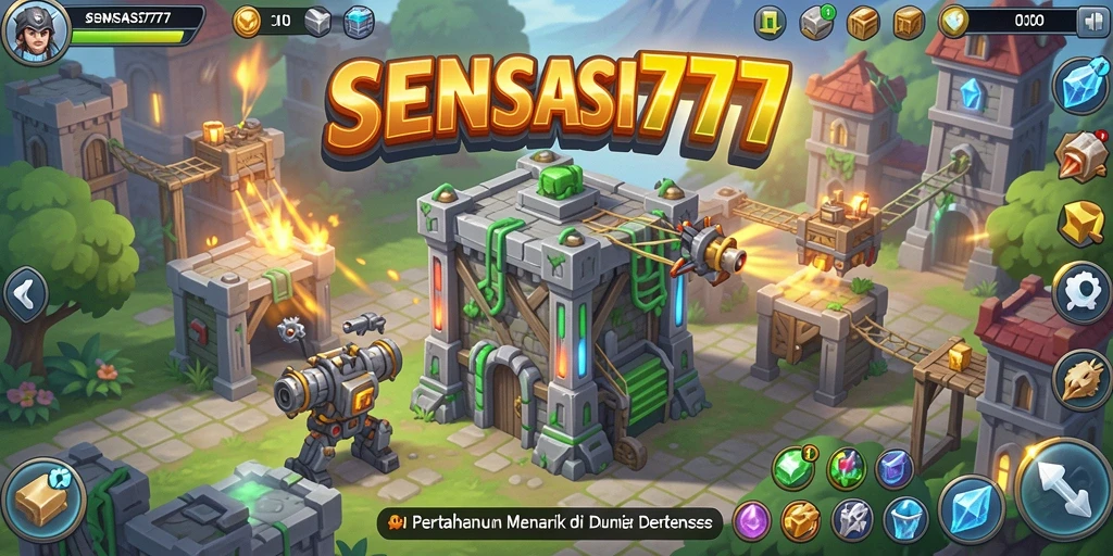 Screenshot gameplay yang mendebarkan dari SENSASI777 Tower Defense.