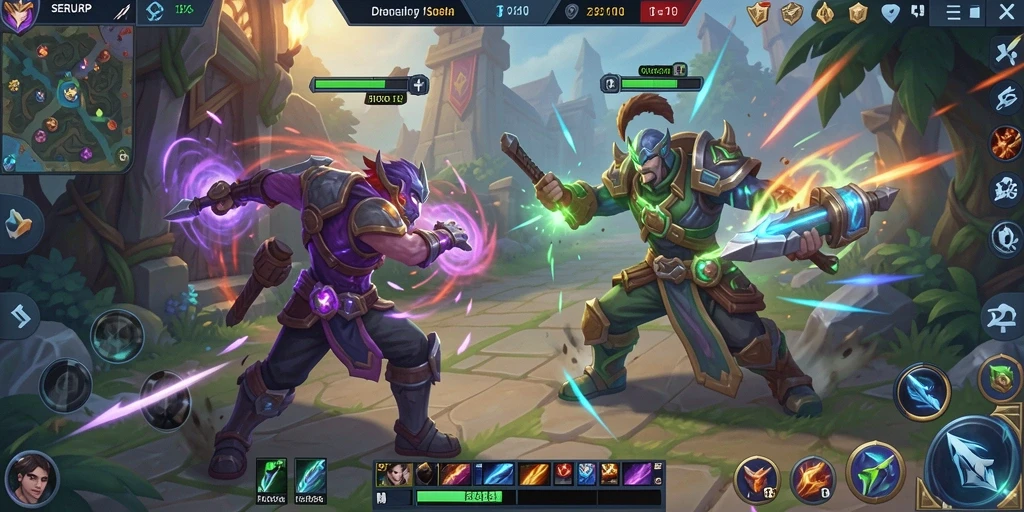 Tangkapan layar SERURP menampilkan aksi pertarungan intens di arena MOBA.