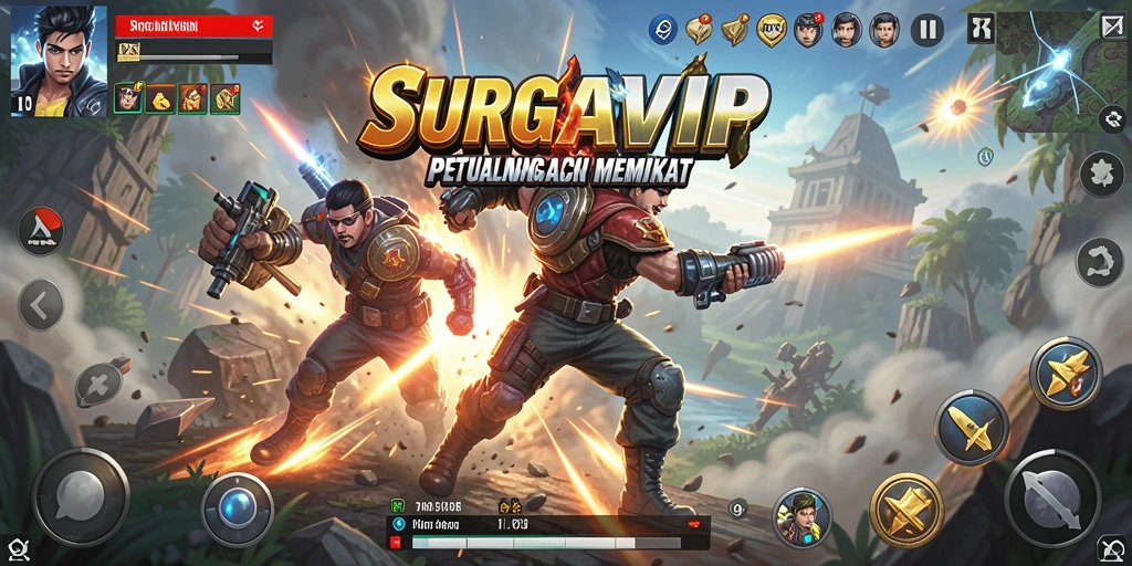 Tangkapan layar gameplay SURGAVIP yang menunjukkan aksi mendebarkan dan grafis yang memukau.