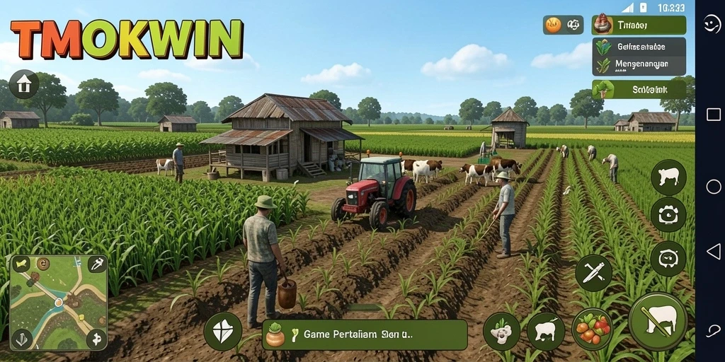 Tampilan gameplay TMOKWIN yang menarik dengan aktivitas bertani.