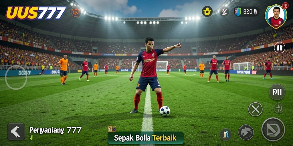Tangkapan layar gameplay UUS777 menampilkan aksi seru dalam permainan sepak bola.