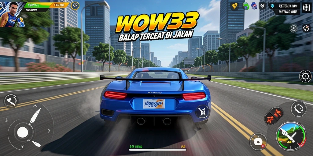 Gameplay Racing penuh aksi di WOW33 dengan kendaraan cepat.